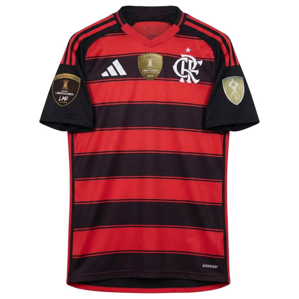 Camisa Flamengo I 25/26 - Torcedor Vermelha e Preta + Patch Libertadores