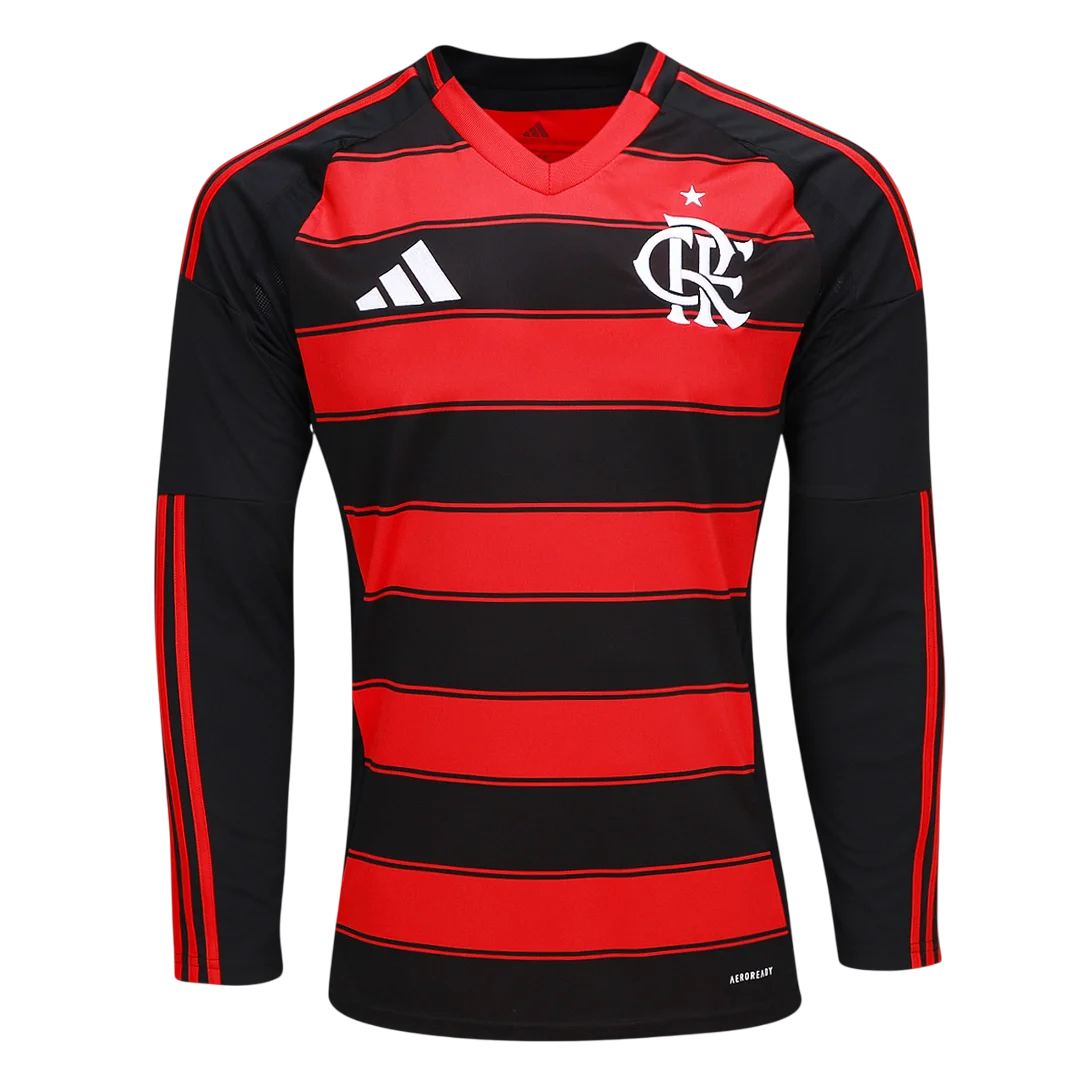 Camisa Flamengo I Manga Longa Torcedor 25/26 - Vermelha e Preta